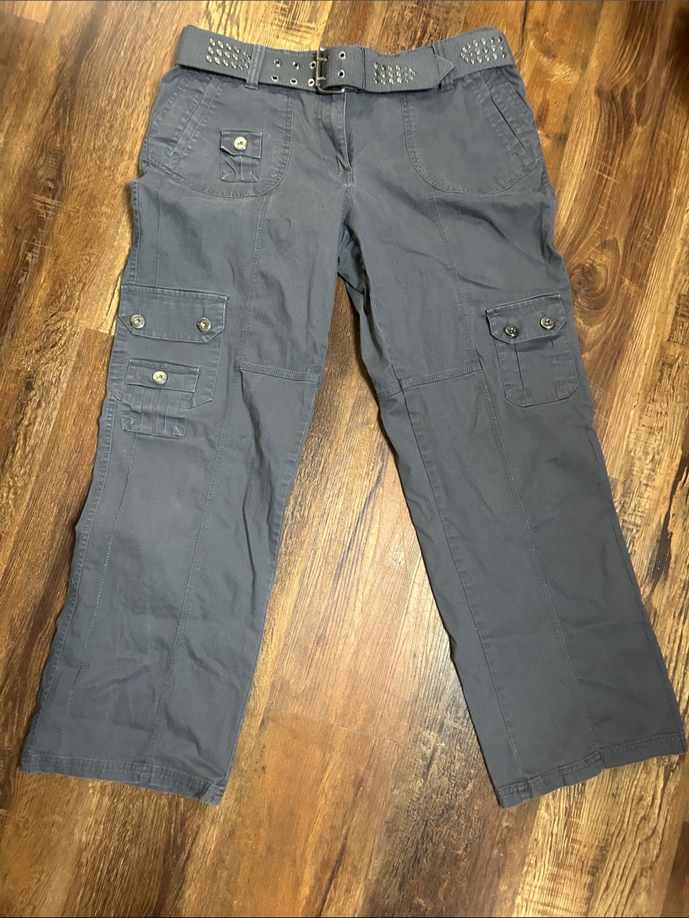 Gitano Women’s Cargo Pants in Charcoal Gray with Studded Belt